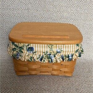 1998 Longaberger Recipe Basket 17418 With Lid  Rose Trellis Liner Protector